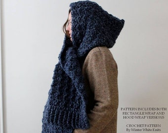 Kapuzenschal, Chunky Crochet wrap mit Kapuze Option, Häkelschal mit Kapuze, Scoodie, Hood schal Muster, Häkelkapuze, ENGLISH SPRACHE