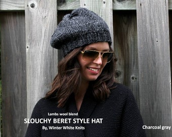 Slouchy Knit Beret hat, Winter Slouchy Hat, knit Beanie, Knit Hat, Knit tam hat, Slouchy beret, Knit Beret, Slouchy Beret Hat, Beret tam