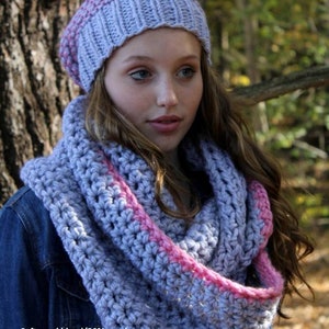 Dove grey and pink scarf, Winter scarf, knit infinity scarf, knit cowl scarf, Wool scarf, cowl scarf, Cozy soft scarf, knit scarf image 7