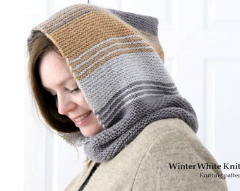 Modèle de tricot - Capuche tricotée, Modèle de capuche à col roulé, Modèle de cagoule tricotée, Modèle de tricot PDF à télécharger instantanément, Capuche tricotée à la main, EN ANGLAIS UNIQUEMENT
