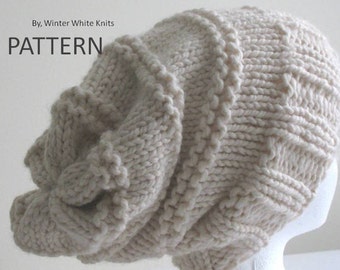 knit hat pattern, PDF Instant Download Knitting Pattern, slouchy hat pattern, knit in many colors, knitting pattern 0049, knitting tutorial