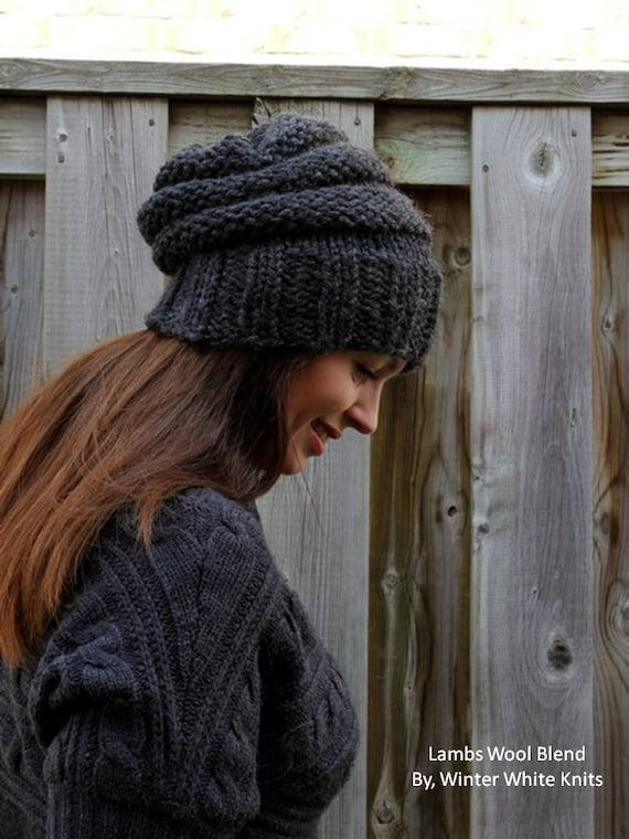 Chunky Knit Hat, THE ELORA HAT, Charcoal Grey Knitted Beanie  display picture 1