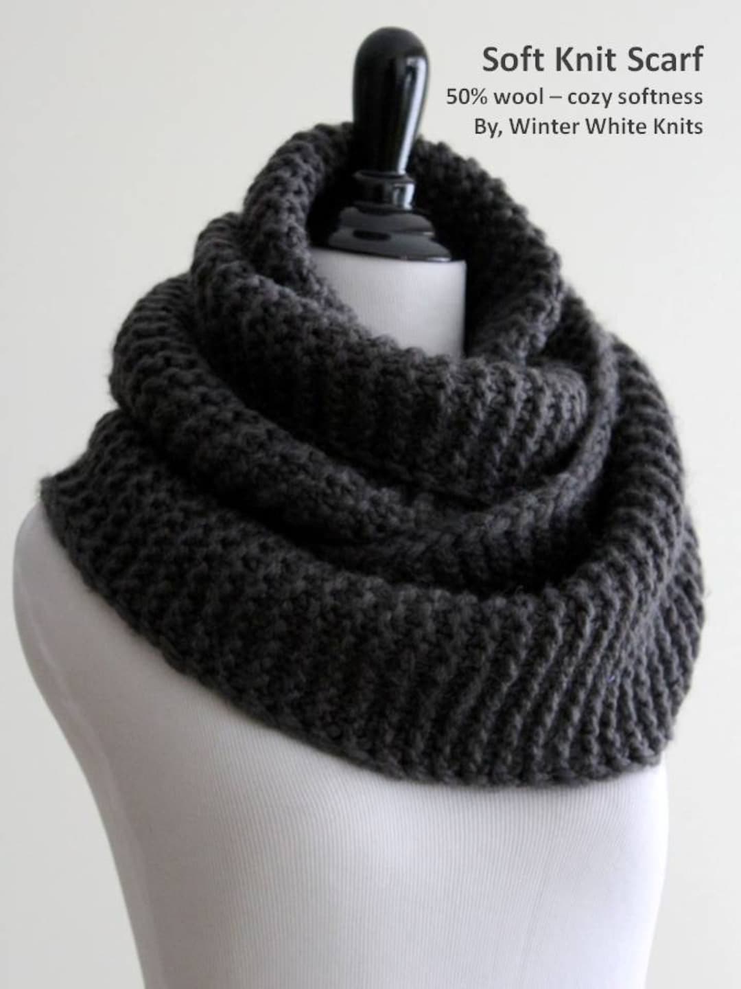 Knit Scarf, Charcoal Grey Scarf, Chunky Knit Infinity Scarf, Circle ...