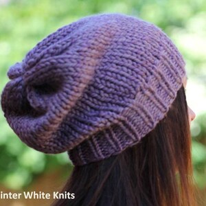 COZY CLASSIC HAT, chunky knit slouchy beanie, Knit winter hat, knit hat, Chunky knit hat, knit beanie, wool knitted hat, Gray lavender hat