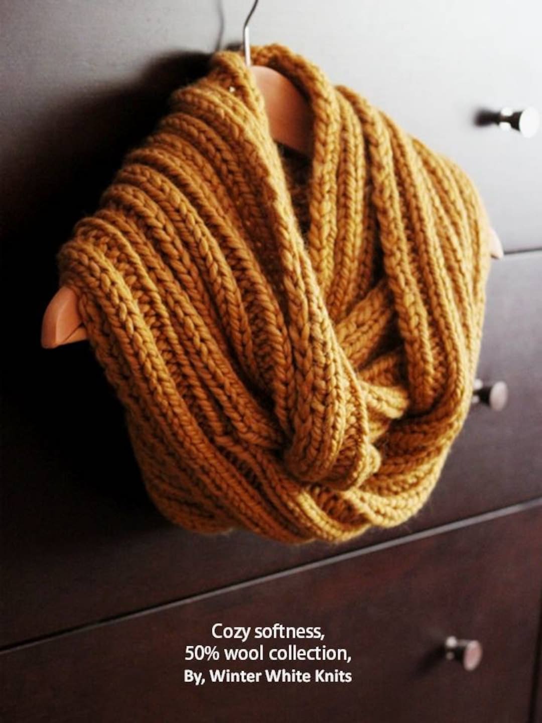 Hand-knitted Scarf, Chunky Knit Infinity Scarf, Mustard Knit Scarf ...