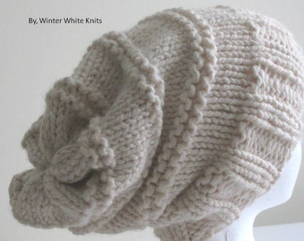 Hand-knit hat, Winter knit hat, Knit slouchy hat, Slouch hat, Knit hat, Slouchy Beanie Toque, unisex knit hat, knit wool and acrylic hat