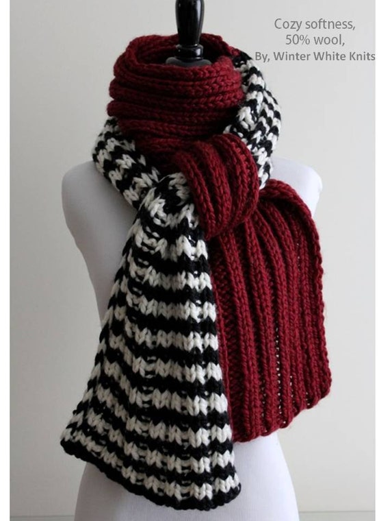Knit Scarf Hand Knit Winter Scarf Knit Long Scarf Red Black And White Knit Scarf Knitted Shawl Cozy Soft Choose Your Color Knit Scarf Hand Knit Winter Scarf Knit Long Scarf Red Black And White Knit Scarf Knitted Shawl Cozy Soft Choose Your Color