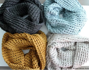 Knit infinity scarf, Choose Your Color Infinity Scarf, 32 colors, Made to Order Knit Scarf, Chunky knit scarf,  loop scarf,  soft cozy scarf