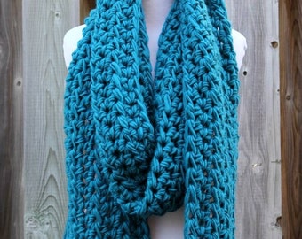 Teal wool scarf, chunky knit scarf, wool scarf, long scarf, cozy soft wool winter scarf