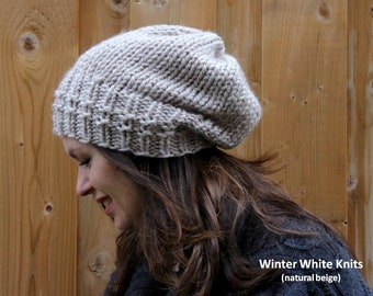 hand-knit hat winter knit hat, knit beanie, classic slouchy knit hat, wool hat