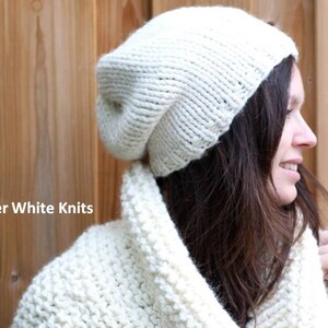 SLOUCHY KNIT HAT, winter white beanie hat, cozy soft slouchy beanie, knit winter hat, chunky knit hat, unisex knit hat, wool hat