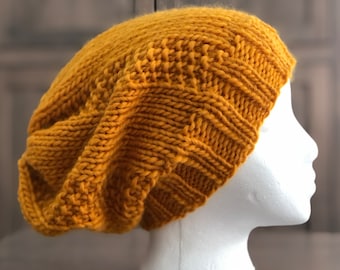 Knit hat, beanie hat, mustard knitted hat, 100% soft wool hat, hand-knit hat, soft and cozy hat, winter hat, chunky wool hat, WOOL KNIT HAT