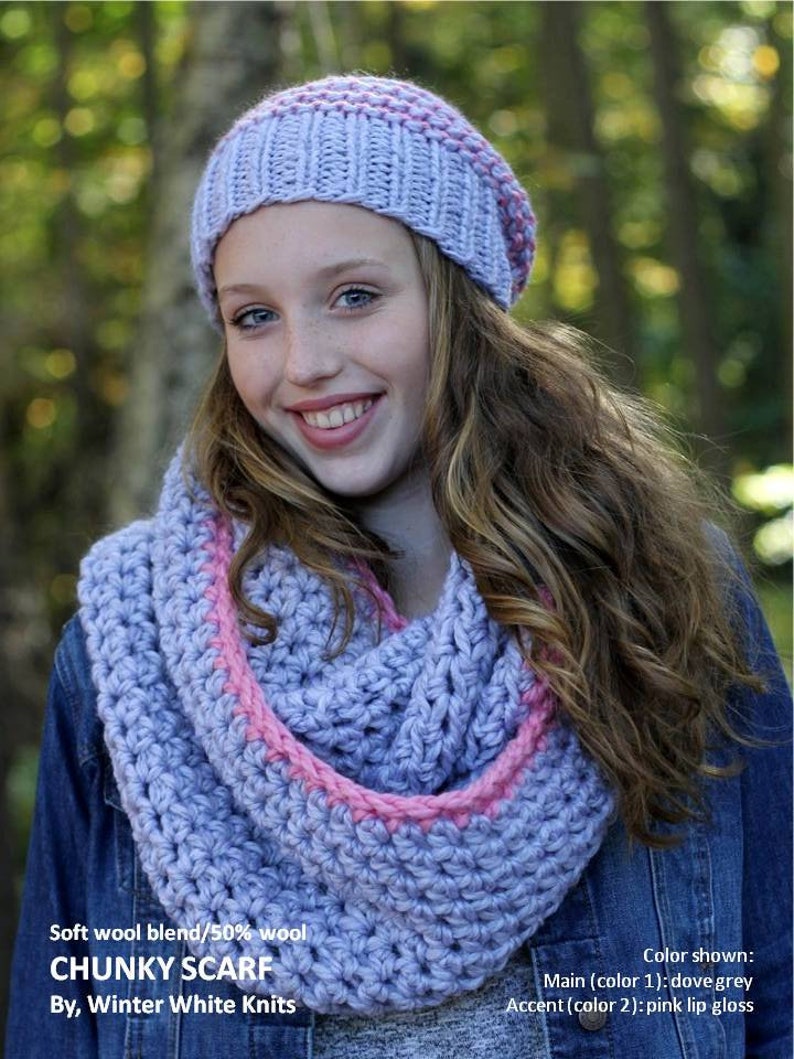 Dove grey and pink scarf, Winter scarf, knit infinity scarf, knit cowl scarf, Wool scarf, cowl scarf, Cozy soft scarf, knit scarf image 3