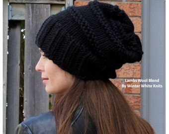 Hand-knit hat, Slouchy knit hat, Knit beanie hat, Knitted hat, Chunky knit toque hat, chunky knit hat, slouchy beanie, Knit winter hat