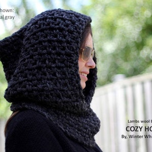 Cozy hood, winter hood, chunky cowl hood, winter hood scarf, hood hat, knit hood, chunky knit hood, cozy knit hood, pixie hood