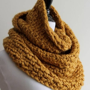 Chunky knit scarf, winter infinity scarf, mustard knit scarf, knit winter scarf, chunky knit cowl, soft and cozy scarf