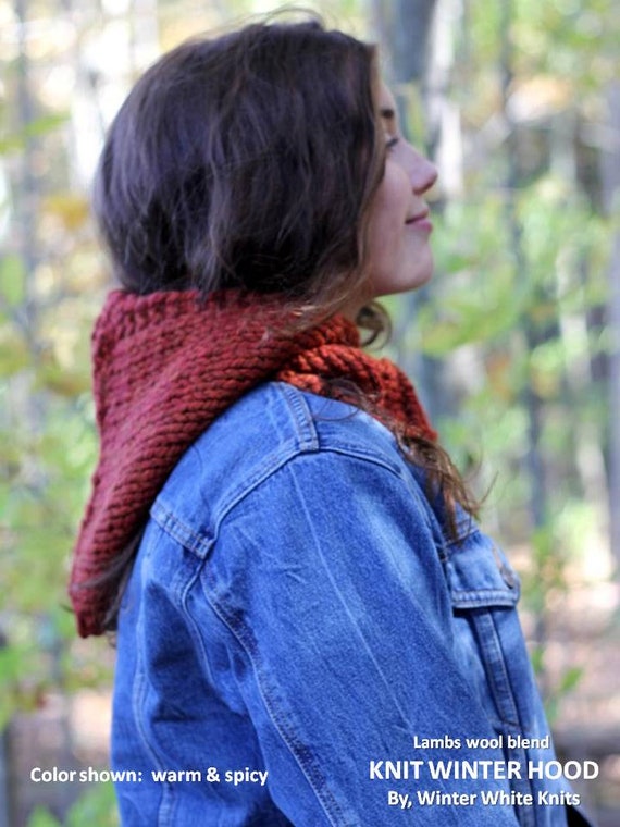 Knit Hood, Chunky Knitted Hood, Winter Hood, Knit Cowl Hood