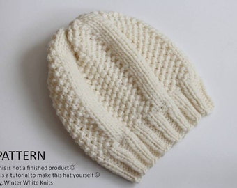 Knit Beanie Hat Pattern, Easy Slouchy knit hat, Chunky knit beanie, Textured knit hat, knit Hat pattern, Hand-knit hat, ENGLISH LANGUAGE