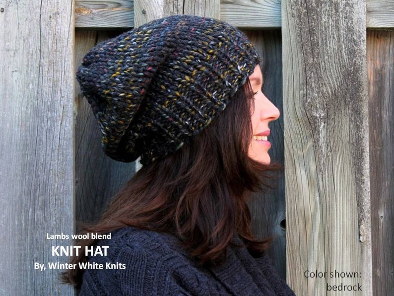 Knit hat, slouchy winter hat, hand-knit hat, unisex hat, lambs wool knitted hat, Knit Slouchy Hat, chunky knit hat, womens/mens hat image 1