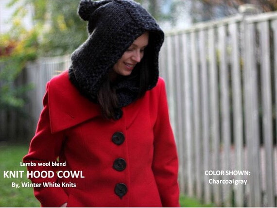 hood／chunky knit Chunky Knitted Hood, Knit Hood, Winter Hood, Knit Cowl Hood