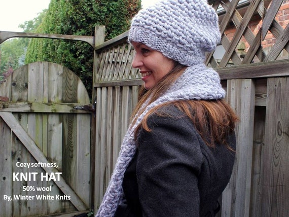 Knit Hat, Soft Grey Knitted Beanie, Hand Knit Slouch Hat  display picture 3