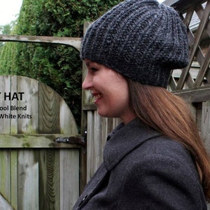 Hand-knit hat, knit winter hat, Slouchy knit hat, beanie hat, chunky knitted hat, Winter hat, lambs wool and acrylic blend, soft and cozy
