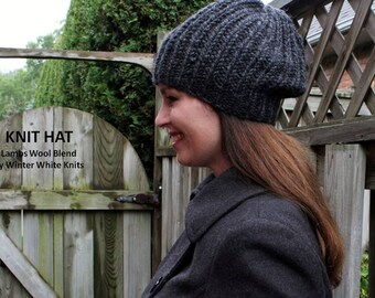 Hand-knit hat, knit winter hat, Slouchy knit hat, beanie hat, chunky knitted hat, Winter hat, lambs wool and acrylic blend, soft and cozy