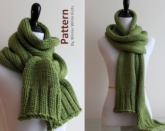Knitting pattern- long knit scarf, PDF Instant Download Knitting Pattern, winter scarf pattern, Hand-knit scarf pattern