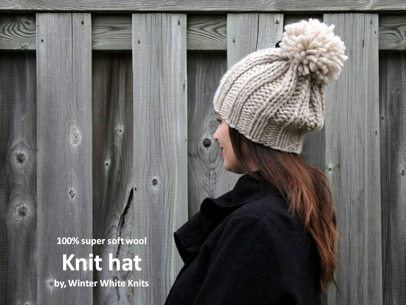 Knit Pom Pom Hat Wool Hat Knit Beanie Hat 100% Wool Knit Etsy