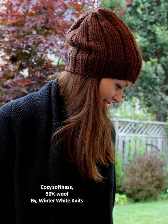 Knit Hat, Chocolate Brown Knit Hat, Knitted Beanie, Unisex  display picture 2