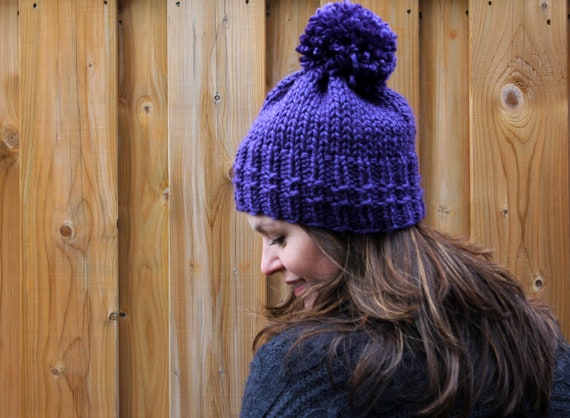 Chunky Knit Hat, Hand-knitted Hat, Pom Pom Knit Hat, Knit Winter