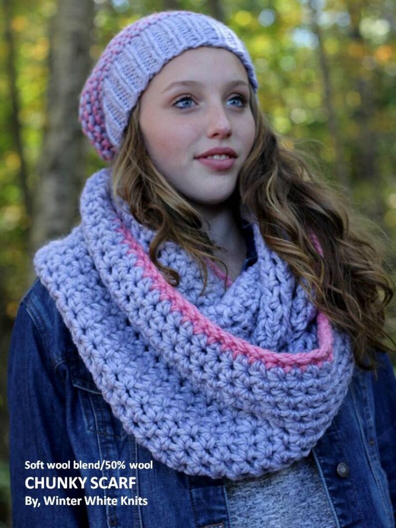 Dove grey and pink scarf, Winter scarf, knit infinity scarf, knit cowl scarf, Wool scarf, cowl scarf, Cozy soft scarf, knit scarf image 4