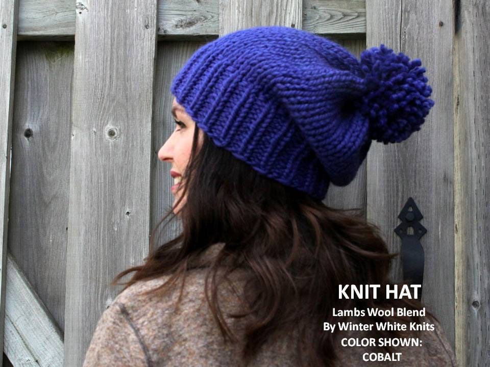 Cobalt Real Fur Pom Pom Blue Beanie Cozy Perfect Slouch NWT  50% Britt main image 3