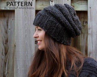 Knit hat pattern, Slouchy hat pattern, Chunky knit hat, PDF Instant Download Knitting Pattern, Knit slouchy hat, Elora hat knitting pattern