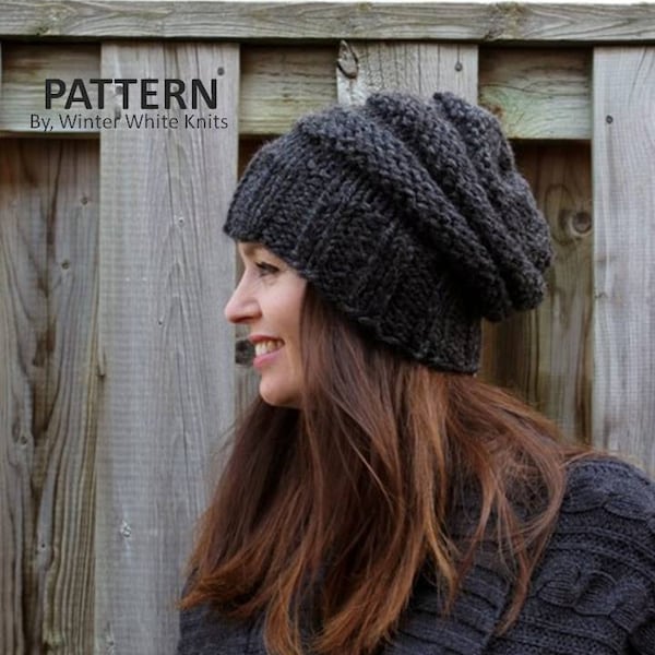 Knit hat pattern, Slouchy hat pattern, Chunky knit hat, PDF Instant Download Knitting Pattern, Knit slouchy hat, Elora hat knitting pattern