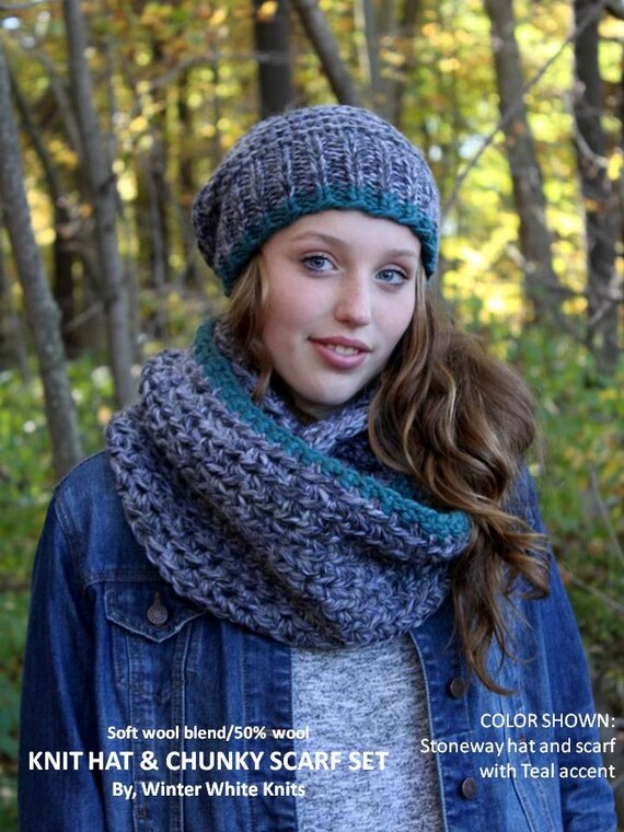 Handmade Knit Winter Hat and Large Infinity Scarf. Hand Knit Hat and Infinity Scarf Set – The Knitten Cat main image 4
