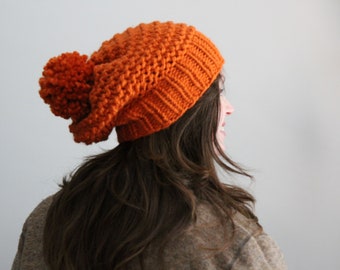Hand-knitted hat, Fall knit hat, Autumn knit Hat, Knit hat, Pom pom knit hat, Winter hat, Chunky knit hat, Unisex knit hat, Wool knitted hat