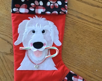 All White Goldendoodle Christmas Stocking