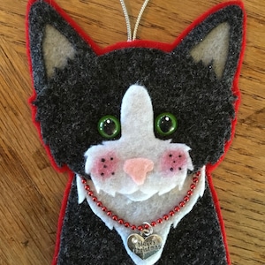 Dark gray Tuxedo cat #4 Christmas ornament