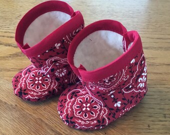 Infant baby red bandana western  cowboy boots