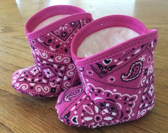 Infant baby bright pink bandana western cowboy boots