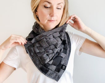 Handmade Fleece Cowl Scarf, Reversible Neck Warmer, Woven Stylish Scarf, Gothic Clothing, Made in Canada
