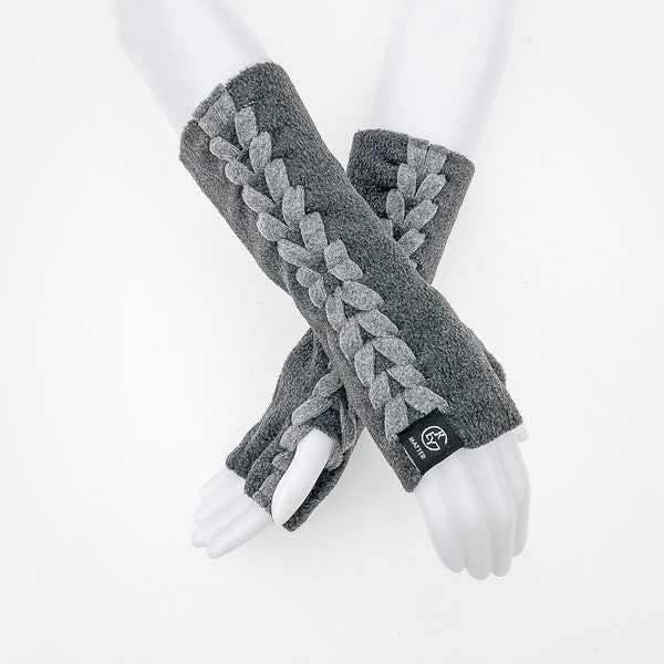 Fingerless Gloves, Handmade Wrist Warmers, Adjustable Length Arm Warmers, Mitts, Weave Hand Warmers in Fleece