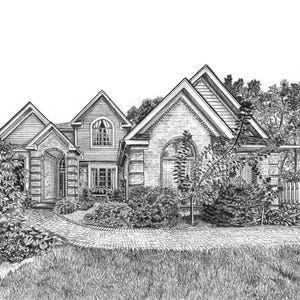 Custom Hand Drawn Pencil Portrait of Home, Business, or Landscape from Photo