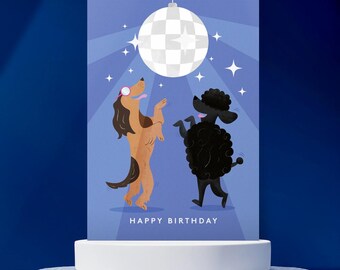Birthday Dogs under Disco Ball Greeting Card