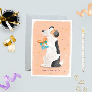 Birthday Dog with Present Greeting Card