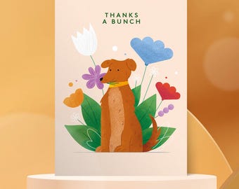 Dog with Flowers Thank You Greeting Card