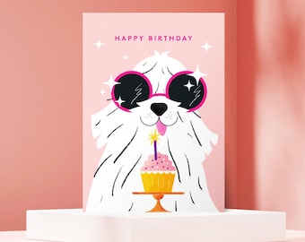 Birthday Dog with Cupcake Greeting Card
