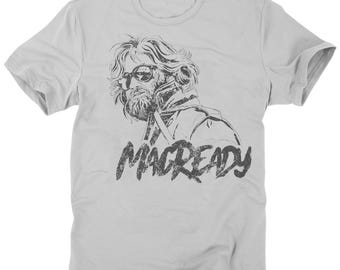 Camiseta de la película de terror The Thing de R.J. MacReady, John Carpenter, suspenso y terror, Kurt Russell, base de investigación en la Antártida, extraterrestre