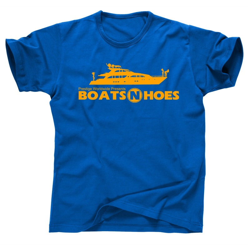 Step Brothers Boats N and Hoes Will Ferrell Brennan Huff John C Reilly Dale Doback Prestige Worldwide Anchorman 2 Ricky Bobby tee T Shirt Royal Bros Blue